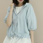 Balloon-sleeve Buttoned Hoodie One Size