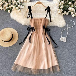 Bow Suspender Mesh Dress