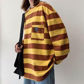 Long-sleeve Striped Pocket T-shirt