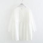 Crochet Lace Trim Pintuck Blouse White - One Size