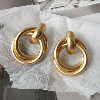 Metal Hoop Earring 1 Pair - A465 - Gold - One Size