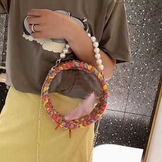 Woven Trim Pvc Round Crossbody Bag