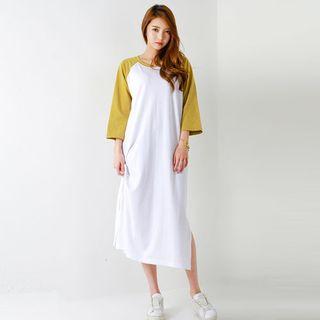 Contrast Raglan-sleeve Long T-shirt Dress
