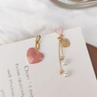 Non-matching Heart & Faux Pearl Drop Earring