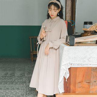 Tie-front Midi A-line Shirt Dress
