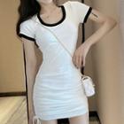 Contrast Trim Drawstring Short-sleeve Mini T-shirt Dress
