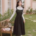 Lace-up Midi A-line Overall Dress / Turtleneck Top