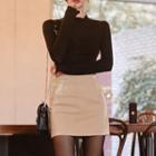Set: Lettuce Edge Long-sleeve Top + A-line Faux Leather Skirt