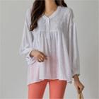 V-neck Embroidered Blouse Ivory - One Size