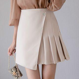 Asymmetric Pleated Paneled A-line Mini Skorts