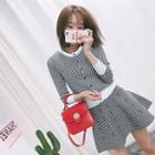 Set: Button-down Houndstooth Cardigan + A-line Skirt