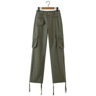Cargo Drawstring High-waist Straight-leg Pants