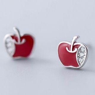 925 Sterling Silver Rhinestone Apple Earring 1 Pair - S925 Silver - One Size