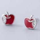925 Sterling Silver Rhinestone Apple Earring 1 Pair - S925 Silver - One Size