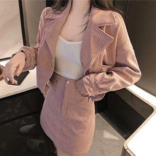 Set: Corduroy Cropped Jacket + A-line Skirt