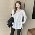 Long-sleeve Applique Asymmetric T-shirt