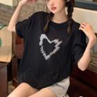 Heart Print T-shirt Black - One Size