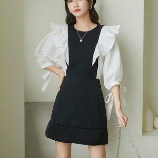 Two-tone Ruffle Trim Cutout-back Mini A-line Dress