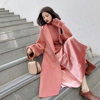 Pocket Detail Hooded Coat / High Waist A-line Skirt