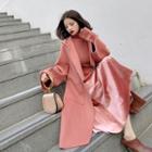 Pocket Detail Hooded Coat / High Waist A-line Skirt