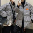 Couple Matching Stand-collar Check Padded Jacket