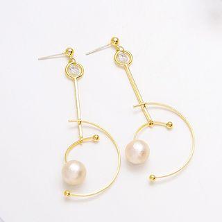Rhinestone Faux Pearl Geometric Dangle Earring