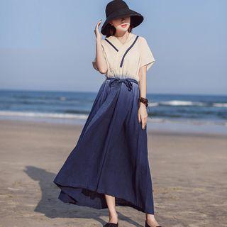 Short-sleeve Gradient Maxi Dress