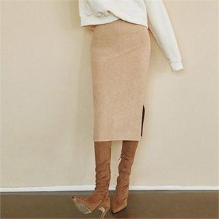 Slit-hem Knit Midi Skirt