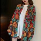 Plain Short-sleeve T-shirt / Flower Print Long-sleeve Shirt