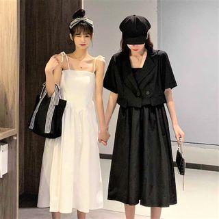 Short-sleeve Open-back Blazer / Sleeveless A-line Dress