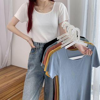 Mooncity-knitted Short Sleeve T-shirt White- One Size