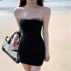 Strapless Chained Ribbed Sheath Dress