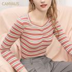 Striped Ribbed Long-sleeve T-shirt