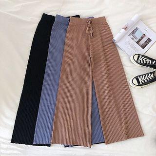 Plain Lace-up High-waist Knit Pants