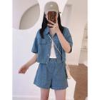 Set: Elbow-sleeve Denim Jacket + Shorts