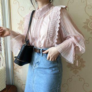 Set: Long-sleeve Lace Panel Top + Camisole Top