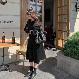 Drop-shoulder Button-back Long Dress