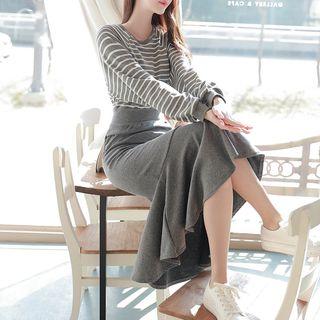 Raglan Stripe-panel Maxi Mermaid Dress