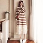 Long-sleeve Striped Knit Midi Layered Dress