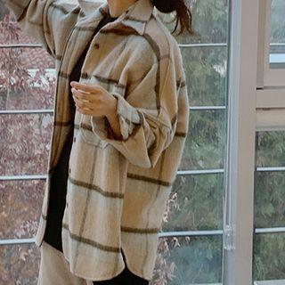 Drop-shoulder Plaid Brushed Fleece Shirt