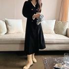 Frilled Velvet Long Coatdress Black - One Size