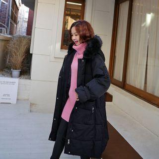 Faux-fur Trim Padding Coat Black - One Size