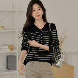 V-neck Stripe Knit Henley