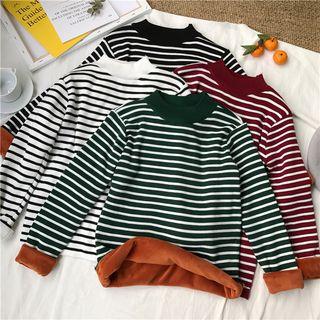 Fleece-lined Stripe Long-sleeve Knit Top