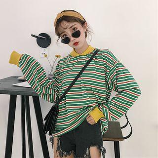 Piped Long Sleeve Striped Top