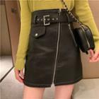 Zip Detail Mini A-line Skirt / Cold Shoulder Long-sleeve Knit Top