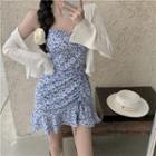 Plain Skinny Cardigan/floral Strappy Dress