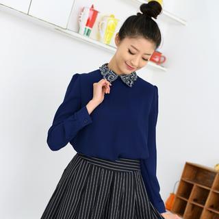 Lace Panel Collar Chiffon Blouse