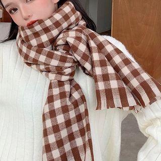 Fray Trim Gingham Twill Scarf