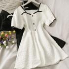 Embossed Puff-sleeve Mini Dress